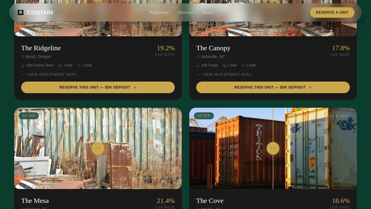 Contain — Eco-Modular Housing Development Landing Page Template