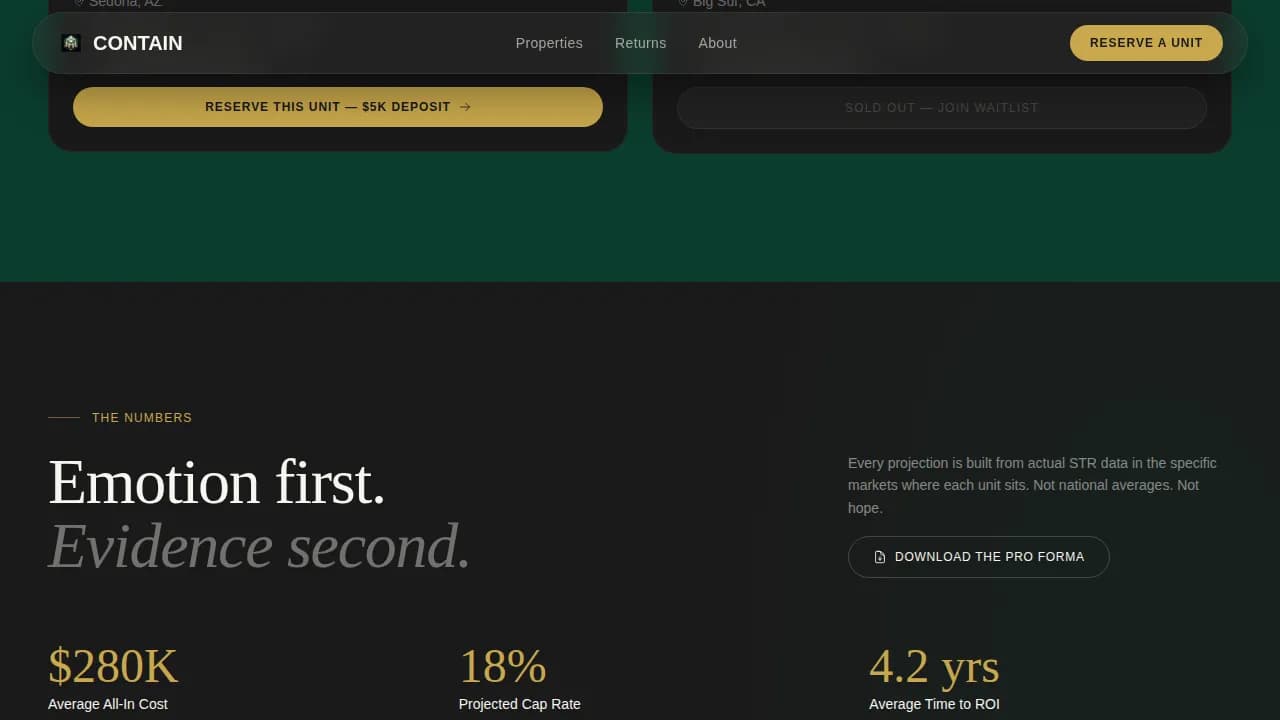 Contain — Eco-Modular Housing Development Landing Page Template