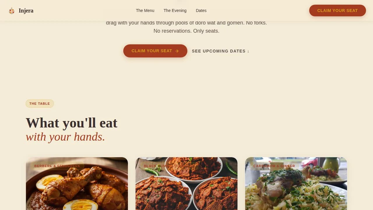 Injera — Authentic Ethiopian Hospitality Landing Page Template