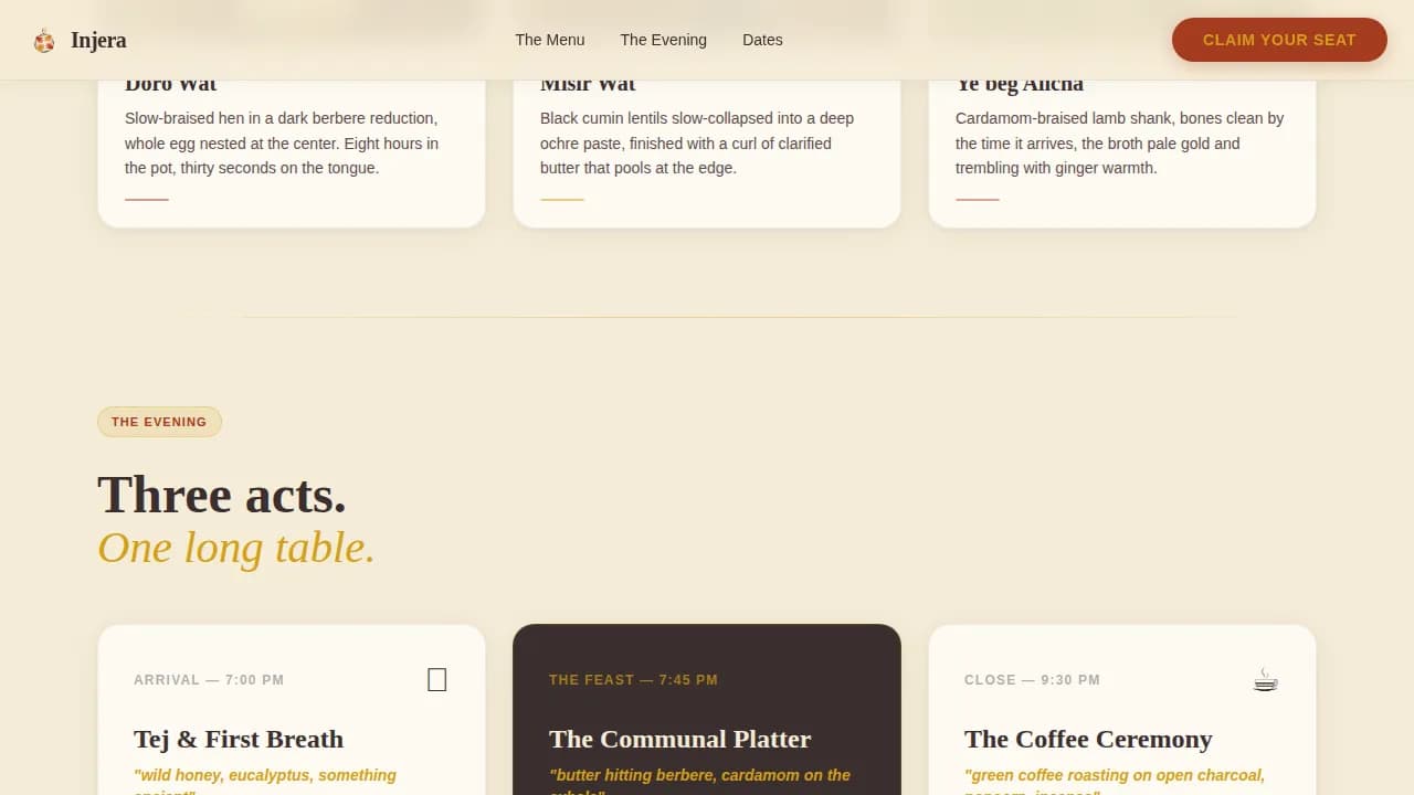 Injera — Authentic Ethiopian Hospitality Landing Page Template