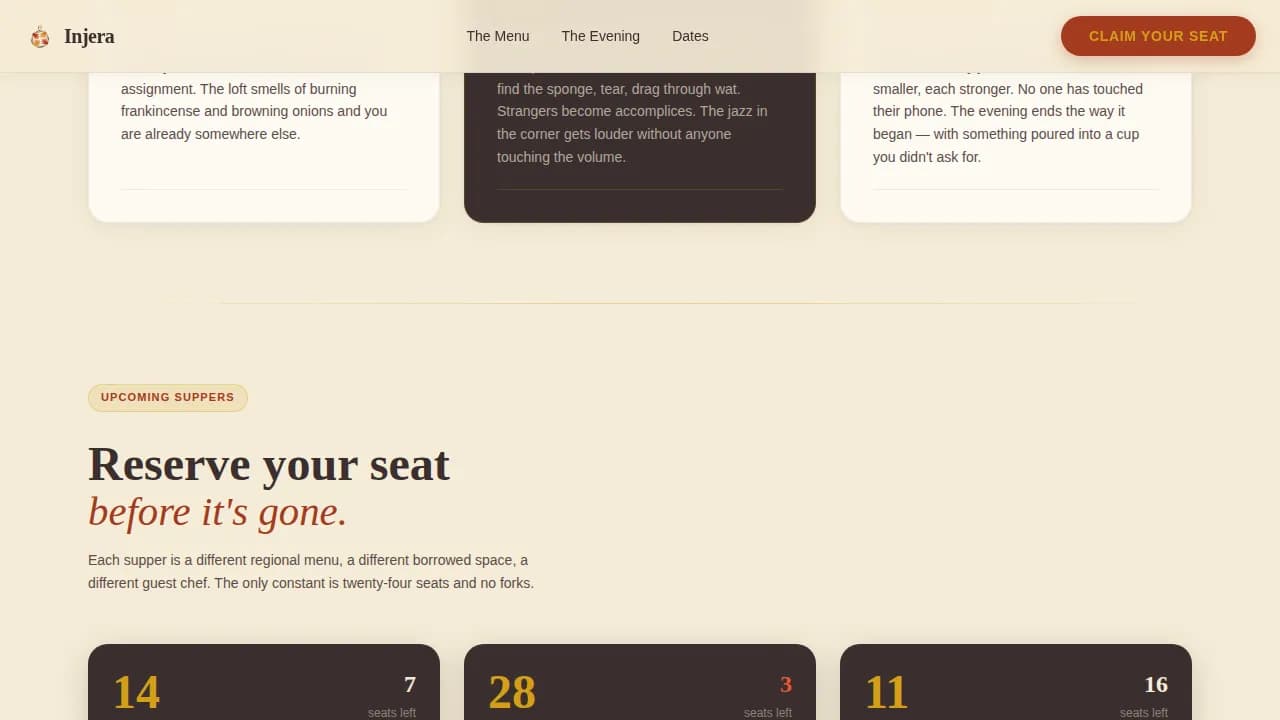 Injera — Authentic Ethiopian Hospitality Landing Page Template