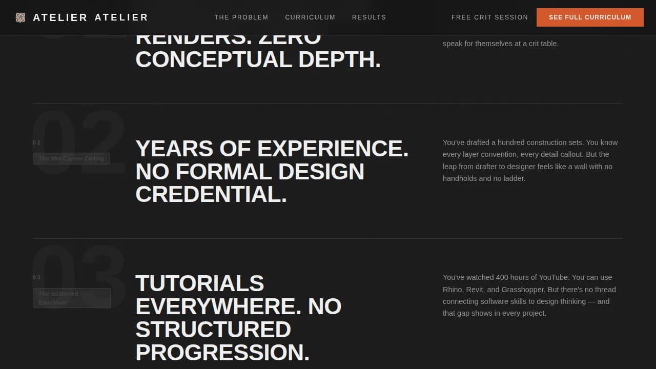 Atelier — Bold Architecture Course Landing Page Template