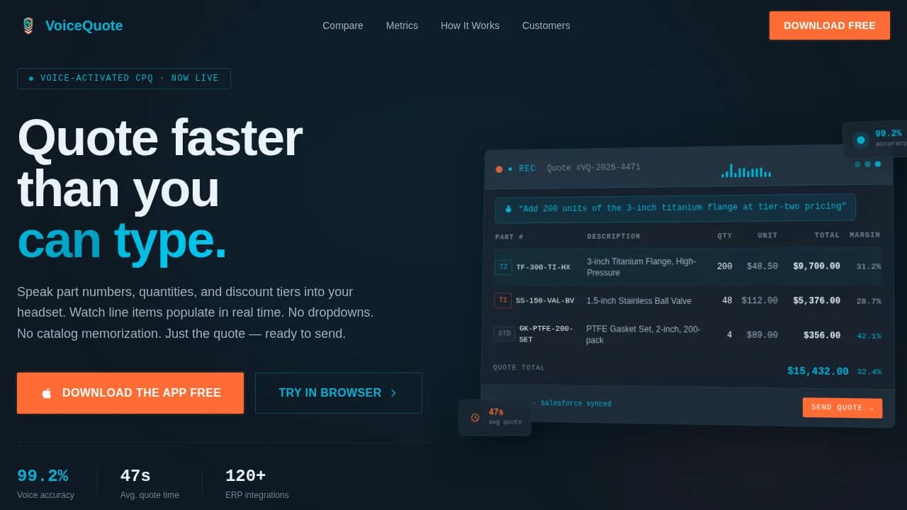 Voicequote - Voice-Activated CPQ Comparison Table Landing Page Template