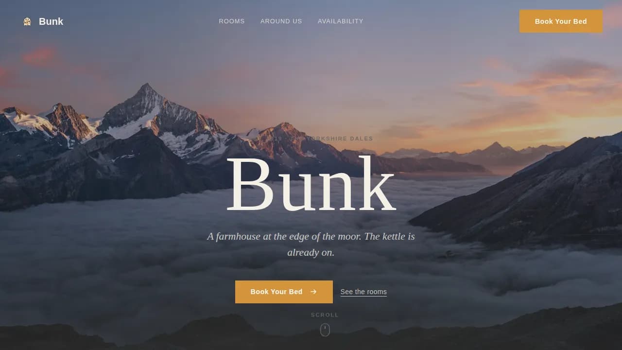 Bunk — Serene Student Hostel Landing Page Template