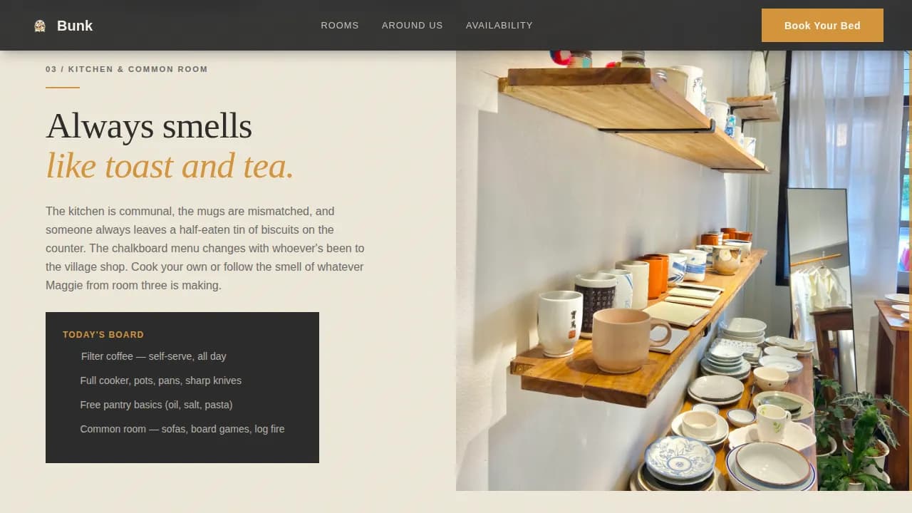 Bunk — Serene Student Hostel Landing Page Template