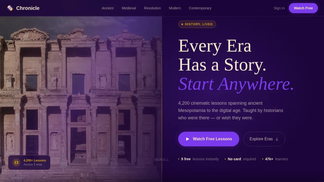 Chronicle — Cinematic History Lesson Landing Page Template