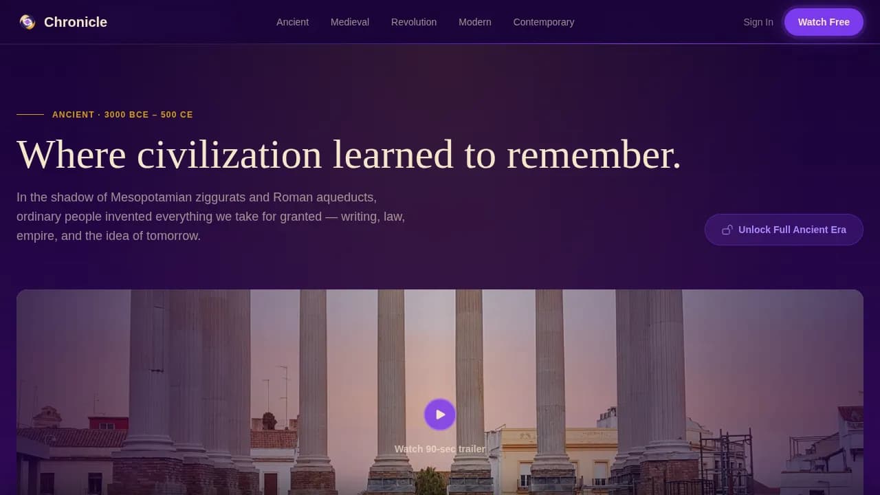 Chronicle — Cinematic History Lesson Landing Page Template
