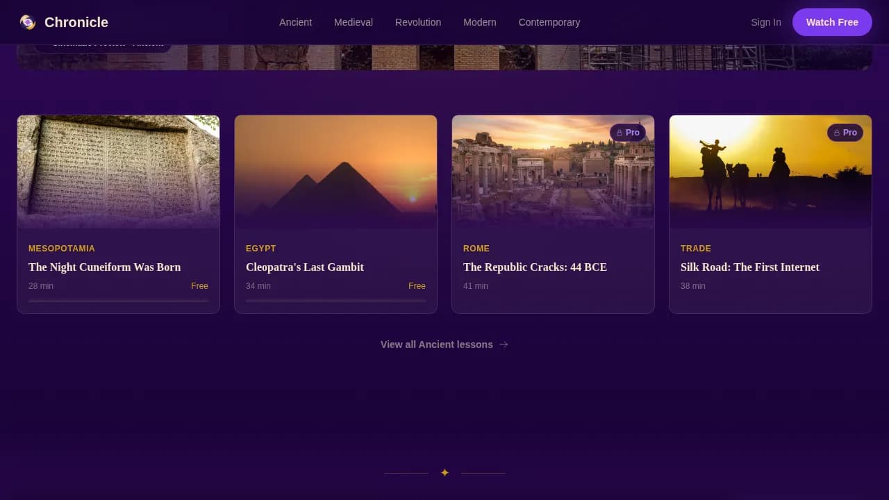 Chronicle — Cinematic History Lesson Landing Page Template