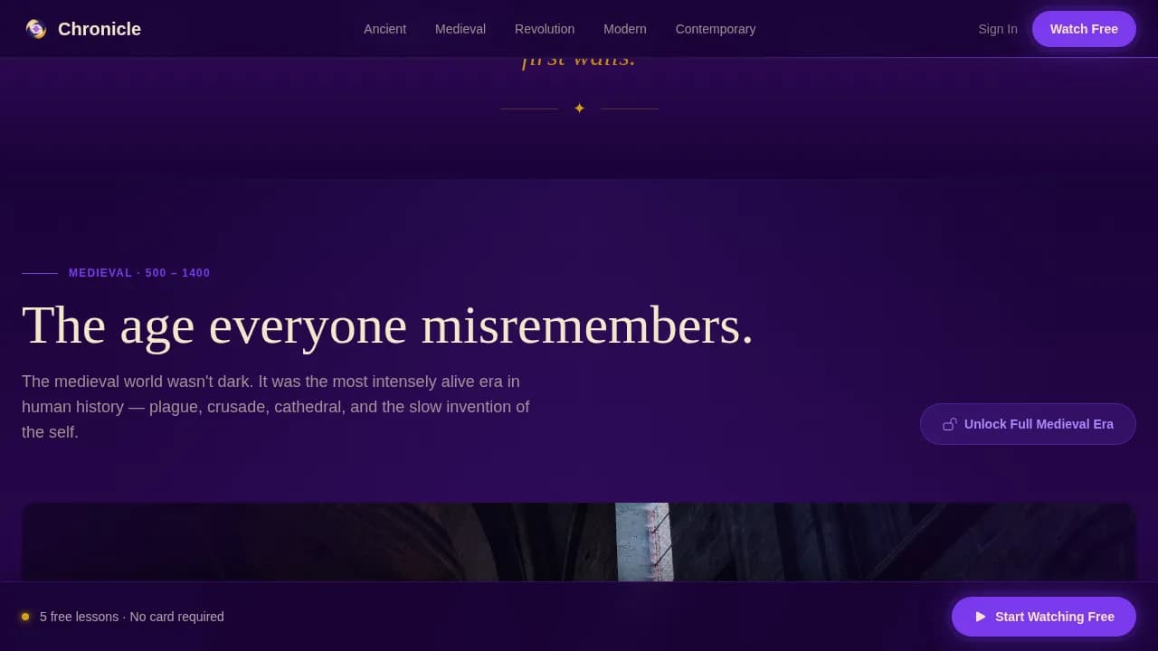 Chronicle — Cinematic History Lesson Landing Page Template