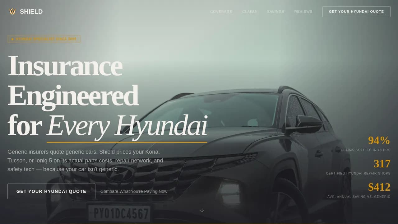 Shield - Specialist Hyundai Coverage Landing Page Template