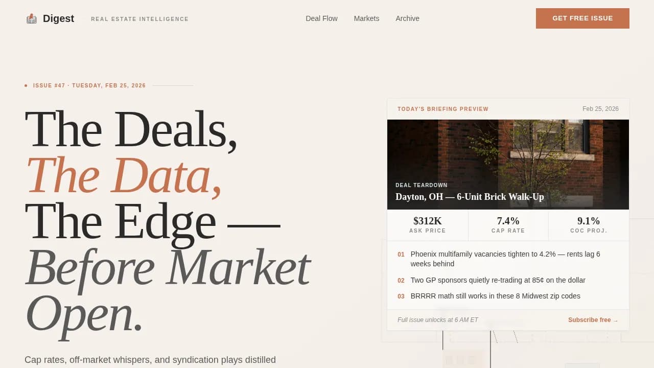 Digest - The Daily Edge Real Estate Investing Newsletter Landing Page Template