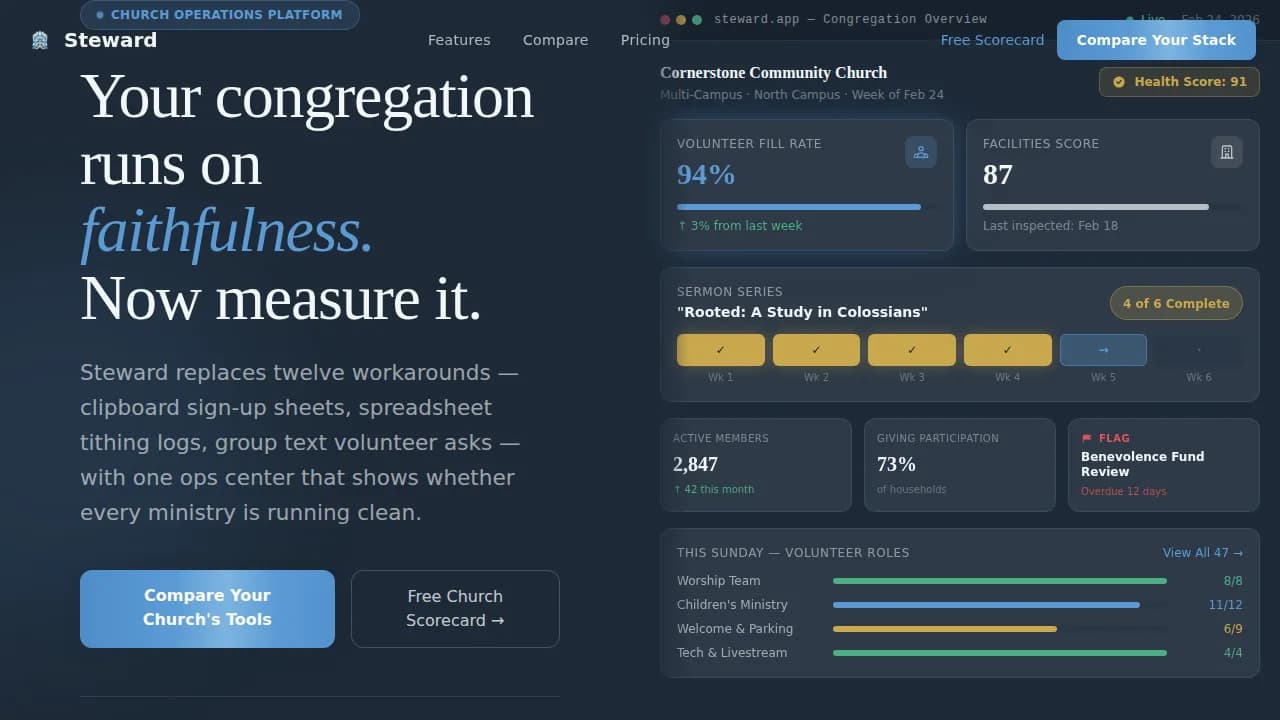 Steward — Mission-Driven Church Landing Page Template