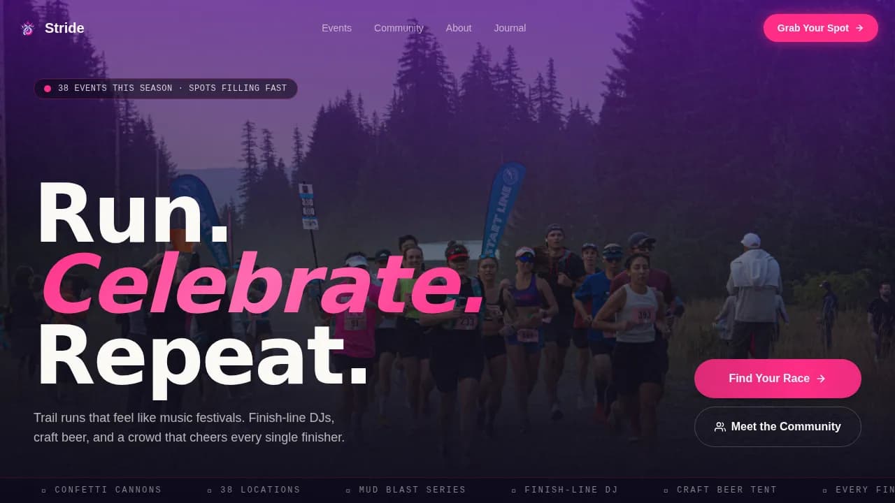Stride — Vibrant Trail Running Community Landing Page Template