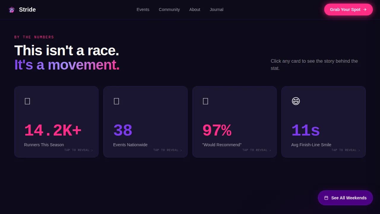 Stride — Vibrant Trail Running Community Landing Page Template