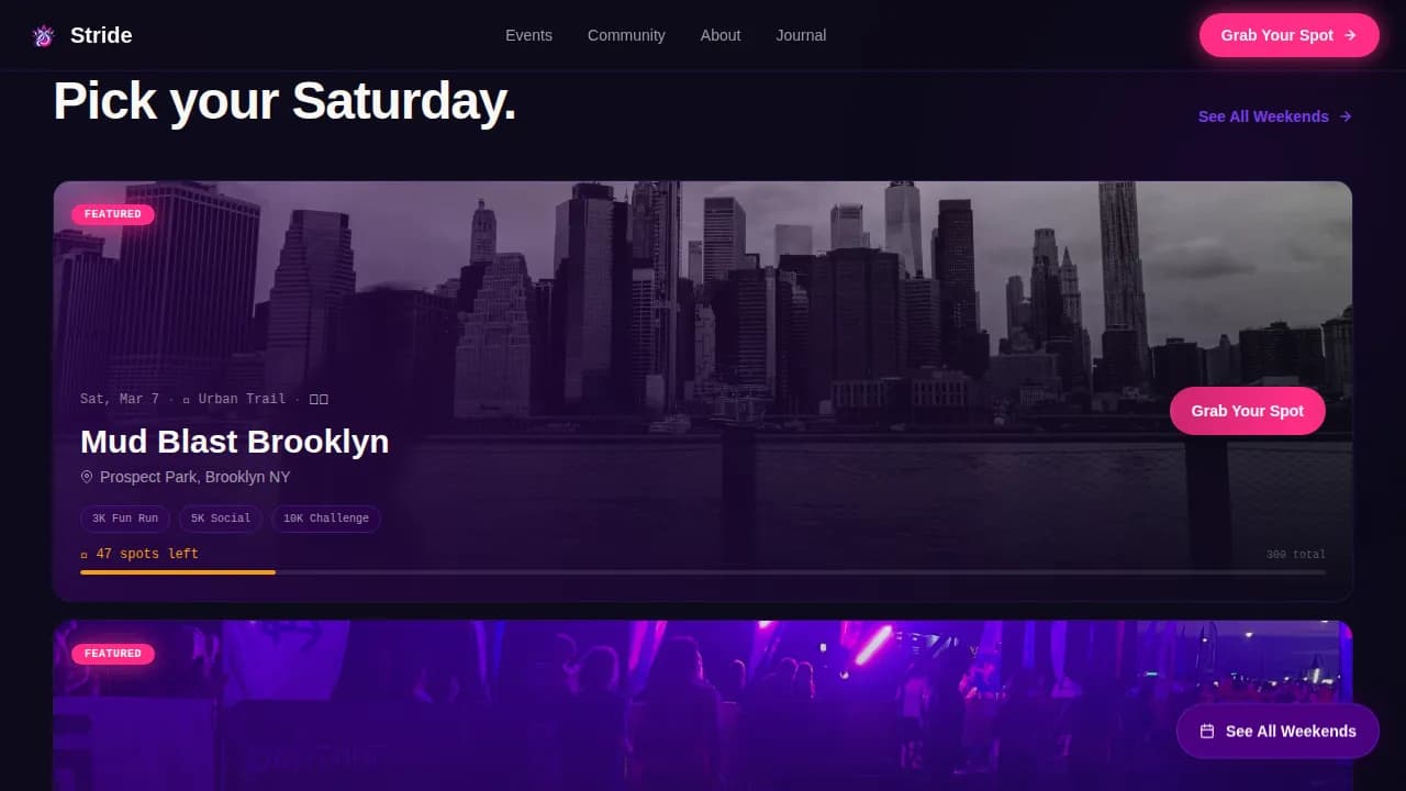 Stride — Vibrant Trail Running Community Landing Page Template