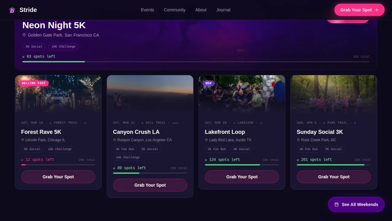 Stride — Vibrant Trail Running Community Landing Page Template