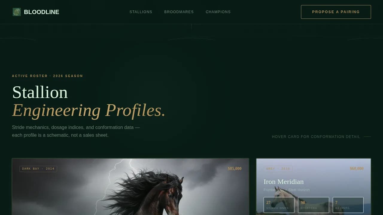 Bloodline — Precision Equestrian Breeding Landing Page Template