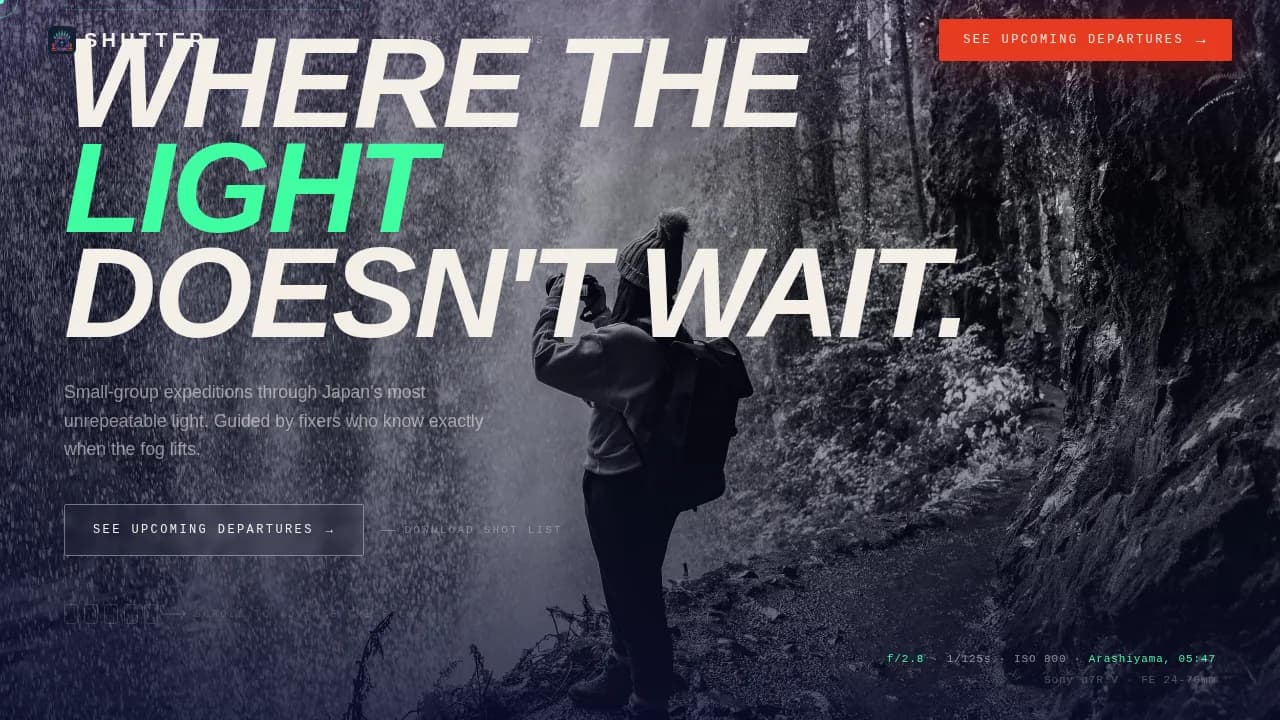 Shutter — Immersive Travel Photography Landing Page Template