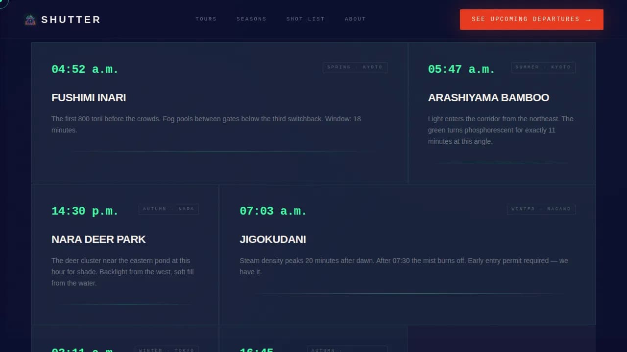 Shutter — Immersive Travel Photography Landing Page Template