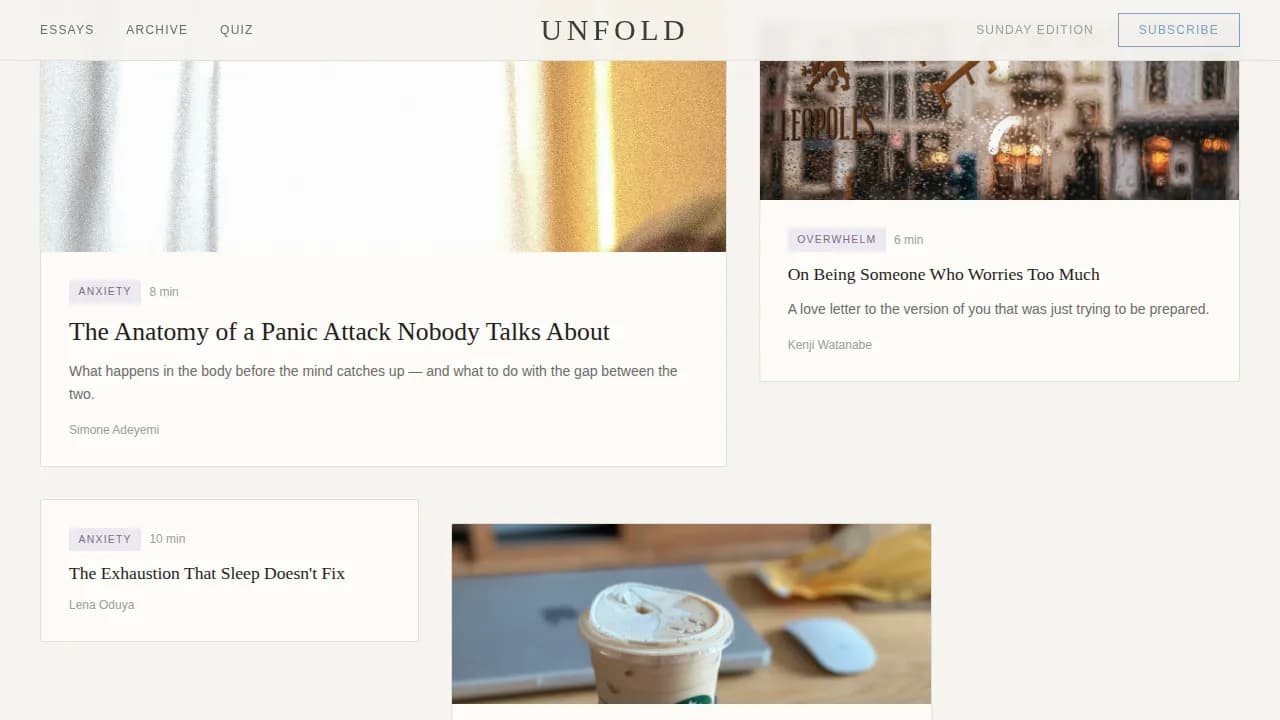 Unfold — Transformative Mental Health Blog Landing Page Template