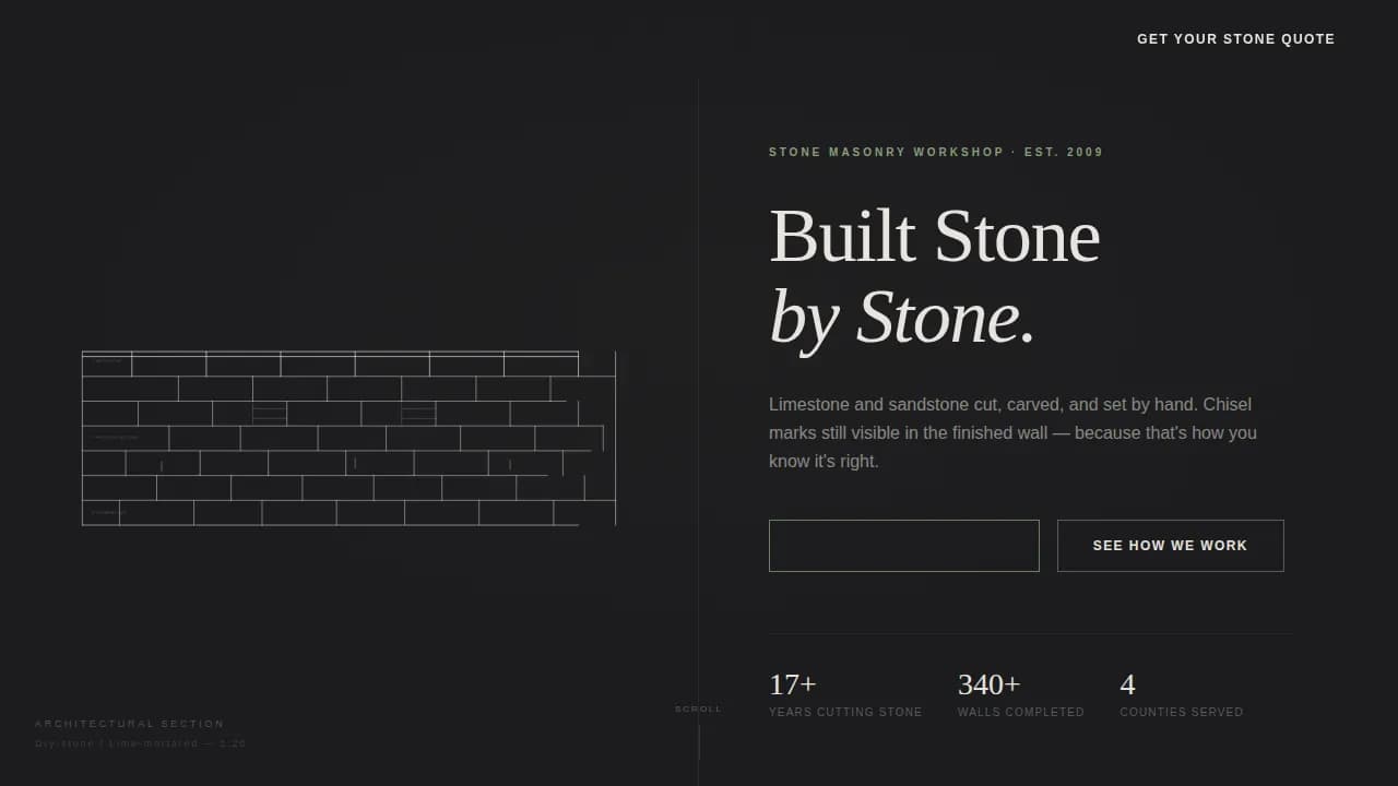 Hewn — Master Stone Masonry Landing Page Template
