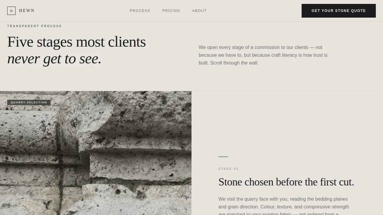Hewn — Master Stone Masonry Landing Page Template