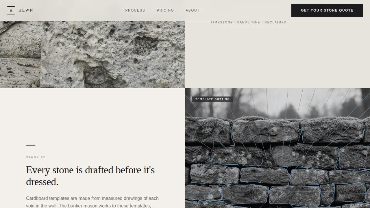 Hewn — Master Stone Masonry Landing Page Template