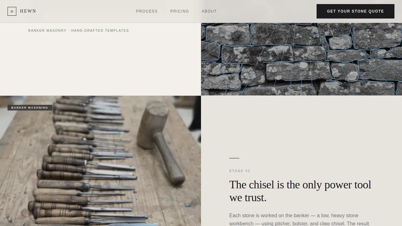 Hewn — Master Stone Masonry Landing Page Template