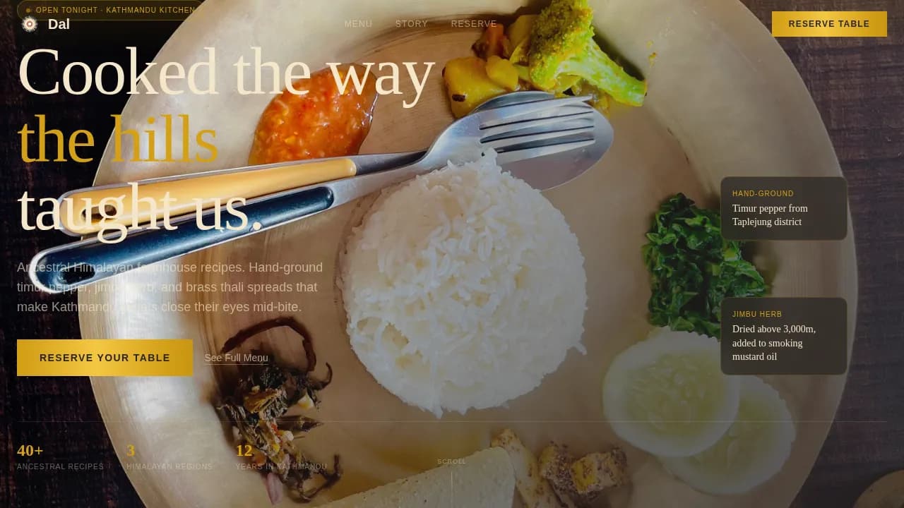Dal — Himalayan Restaurant Landing Page Template