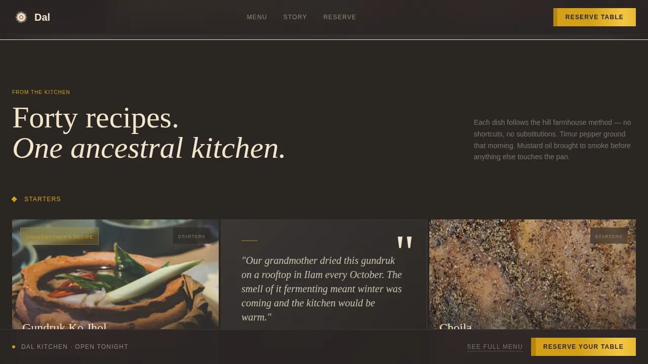 Dal — Himalayan Restaurant Landing Page Template