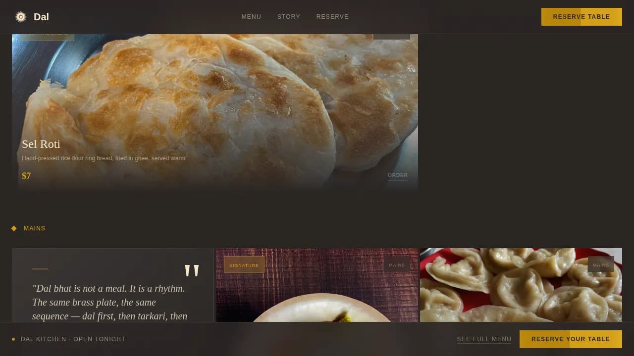 Dal — Himalayan Restaurant Landing Page Template
