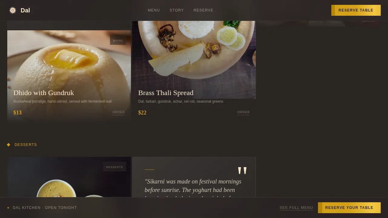 Dal — Himalayan Restaurant Landing Page Template