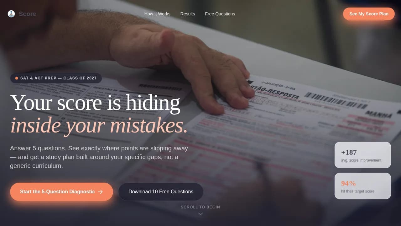 Score - Reverse-Engineer Your SAT ACT Success Landing Page Template