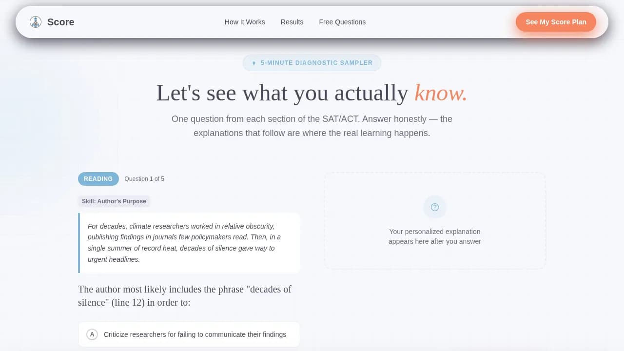 Score - Reverse-Engineer Your SAT ACT Success Landing Page Template