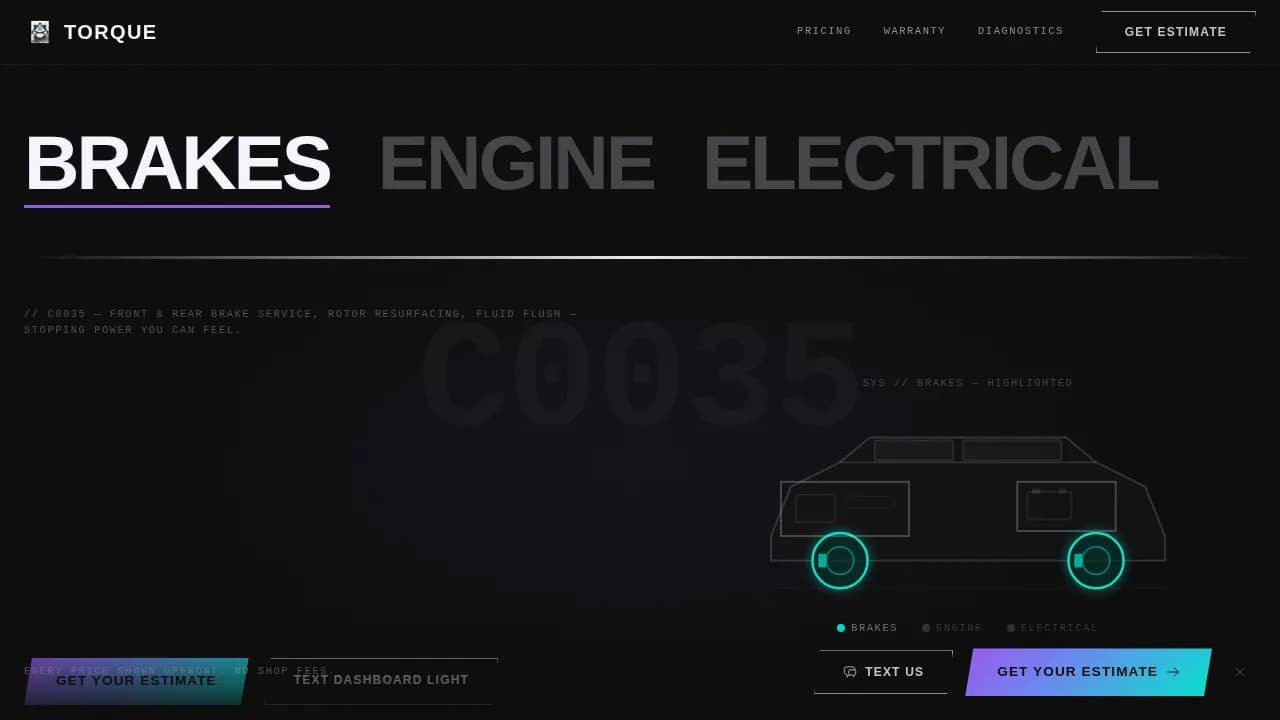 Auto Repair Shop Pricing Website Template