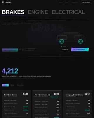 Auto Repair Shop Pricing Website Template