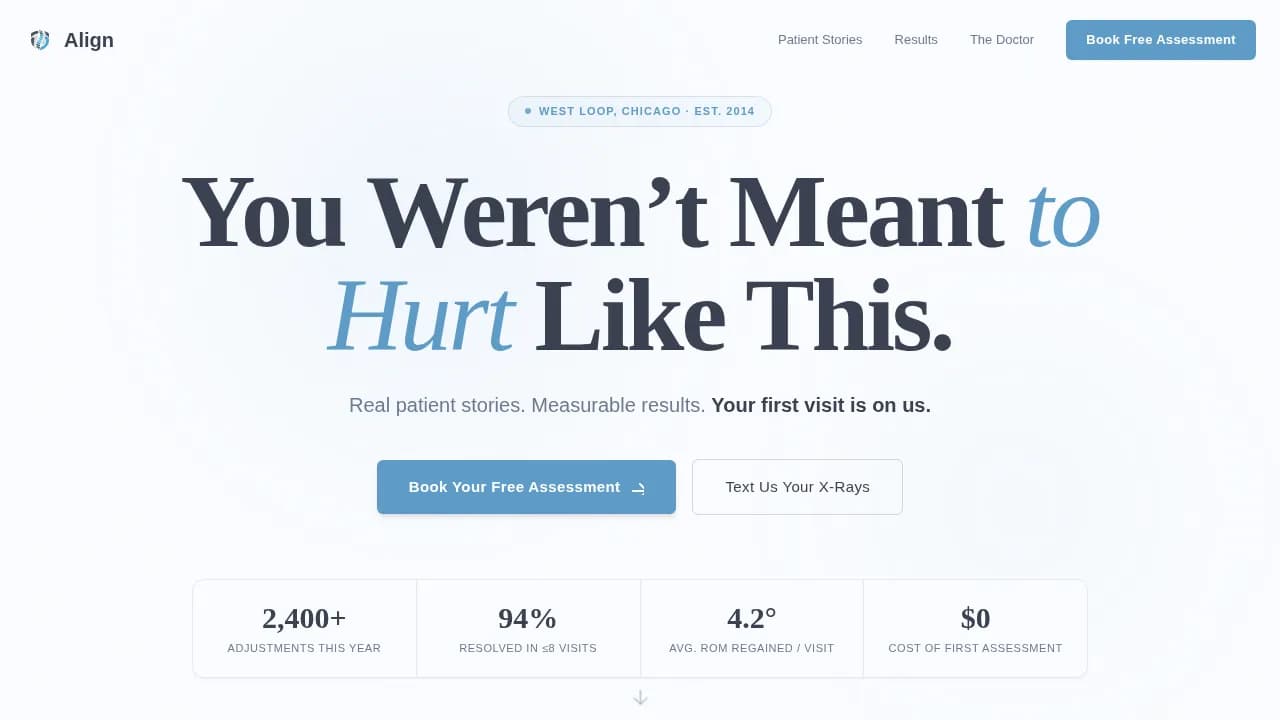 Back Pain Chiropractor Website Template with Patient Case Studies