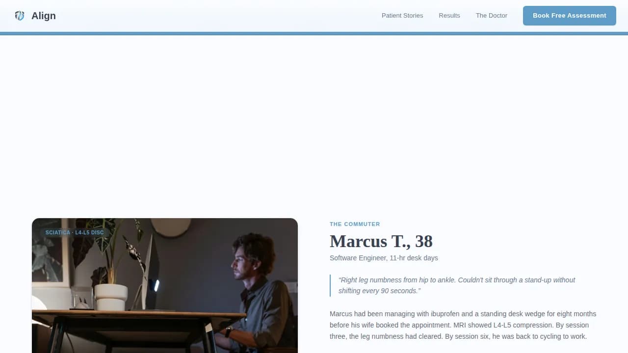 Back Pain Chiropractor Website Template with Patient Case Studies