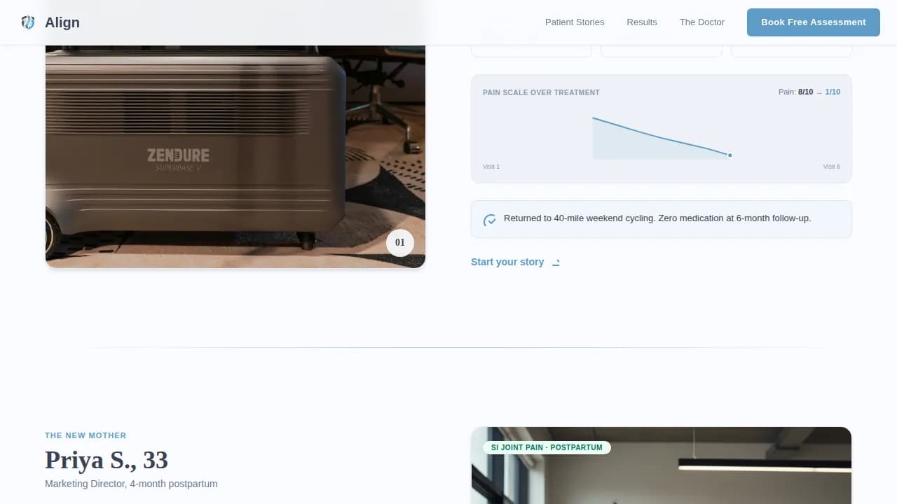 Back Pain Chiropractor Website Template with Patient Case Studies