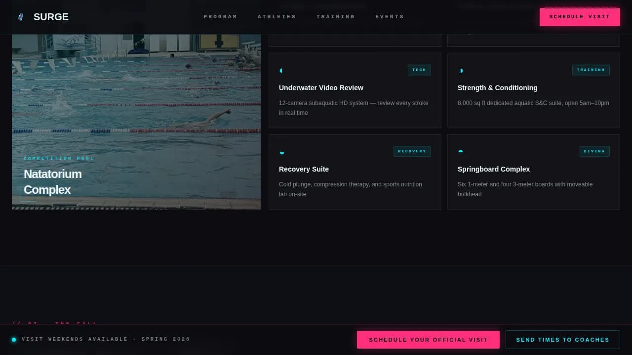 Swimming & Diving Leagues Booking Website Template