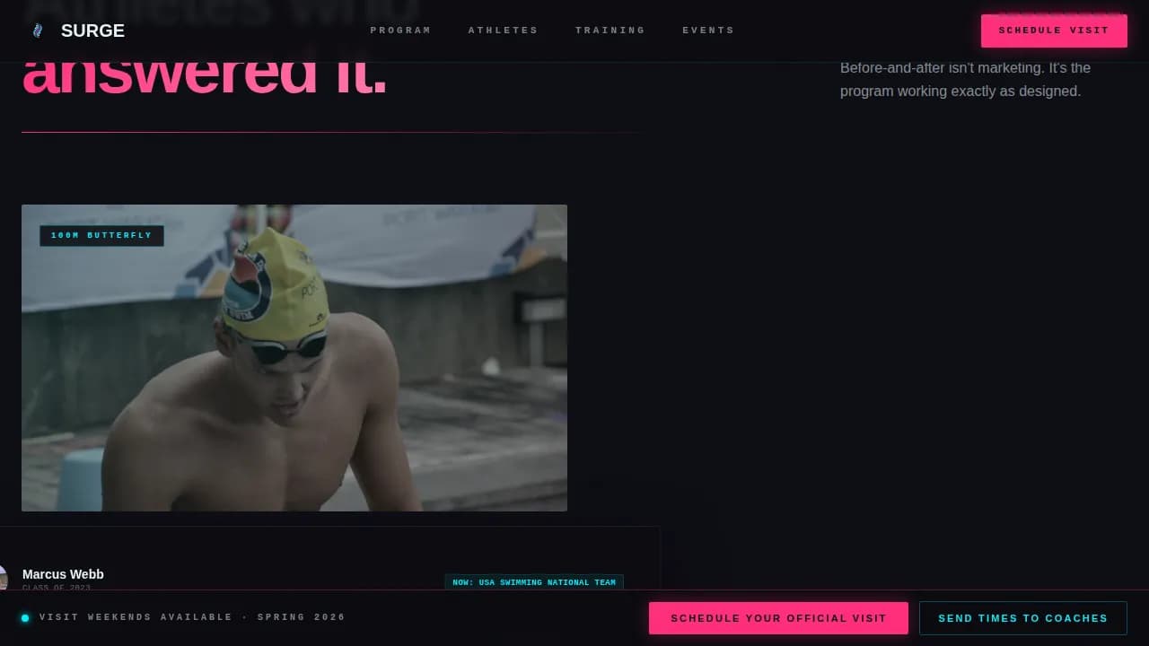 Swimming & Diving Leagues Booking Website Template