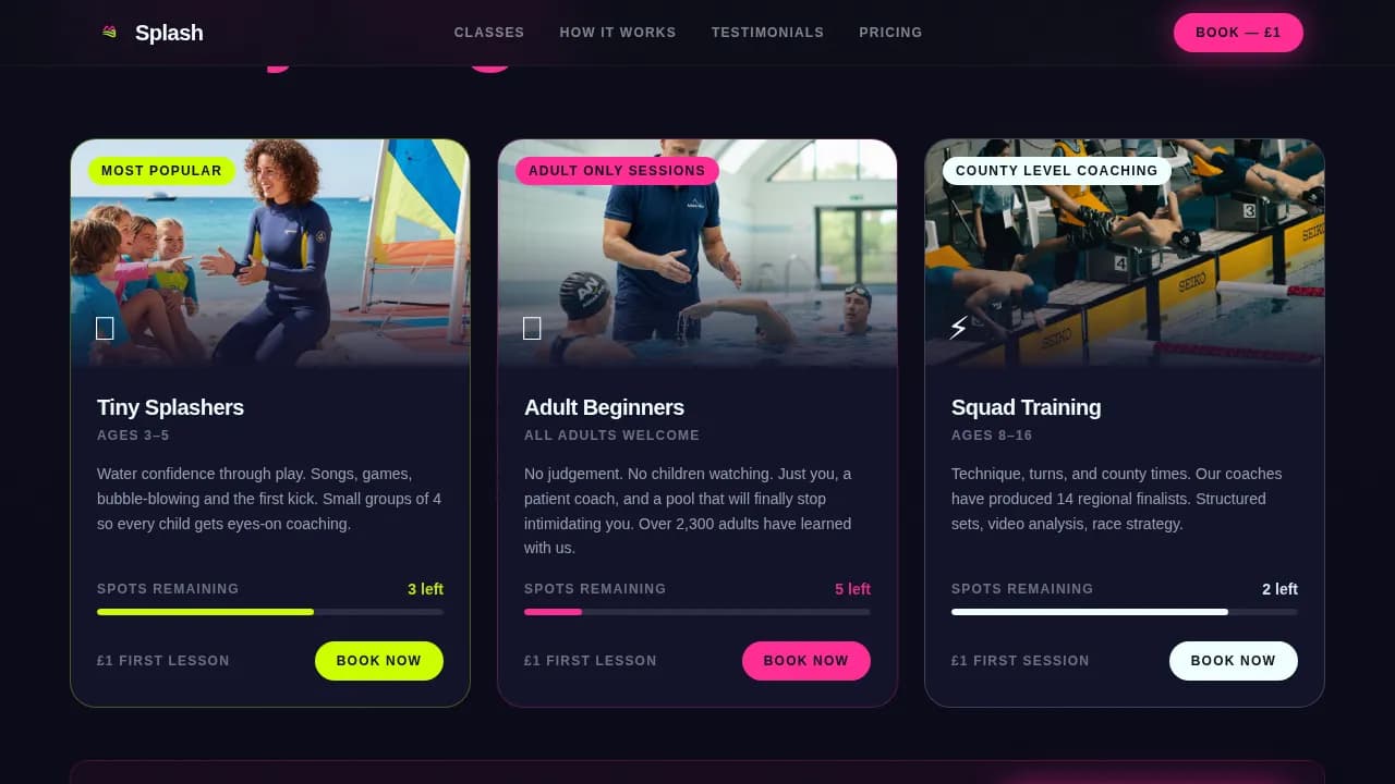 Swimming & Aquatic Center Booking Website Template