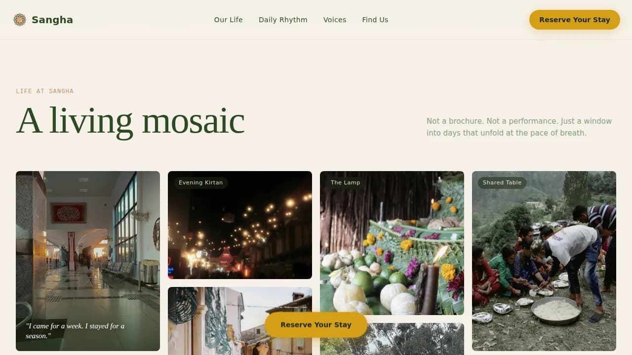 Sangha - Serene Ashram Retreat Landing Page Template