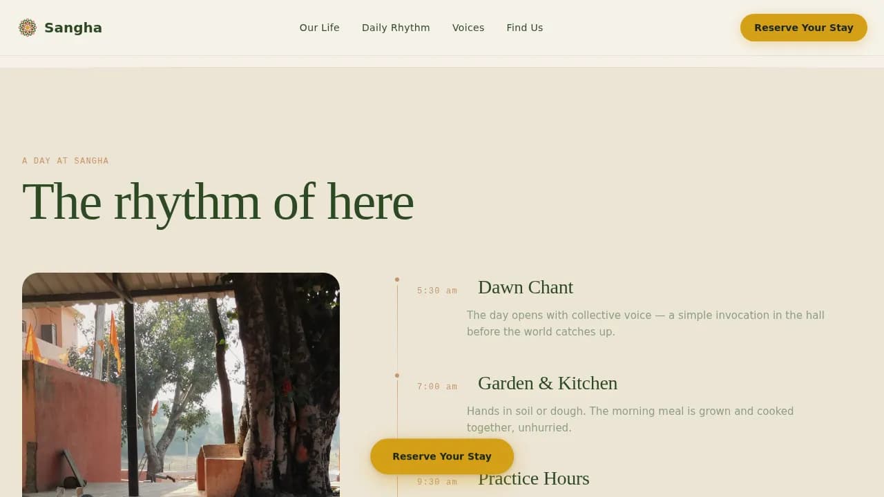 Sangha - Serene Ashram Retreat Landing Page Template