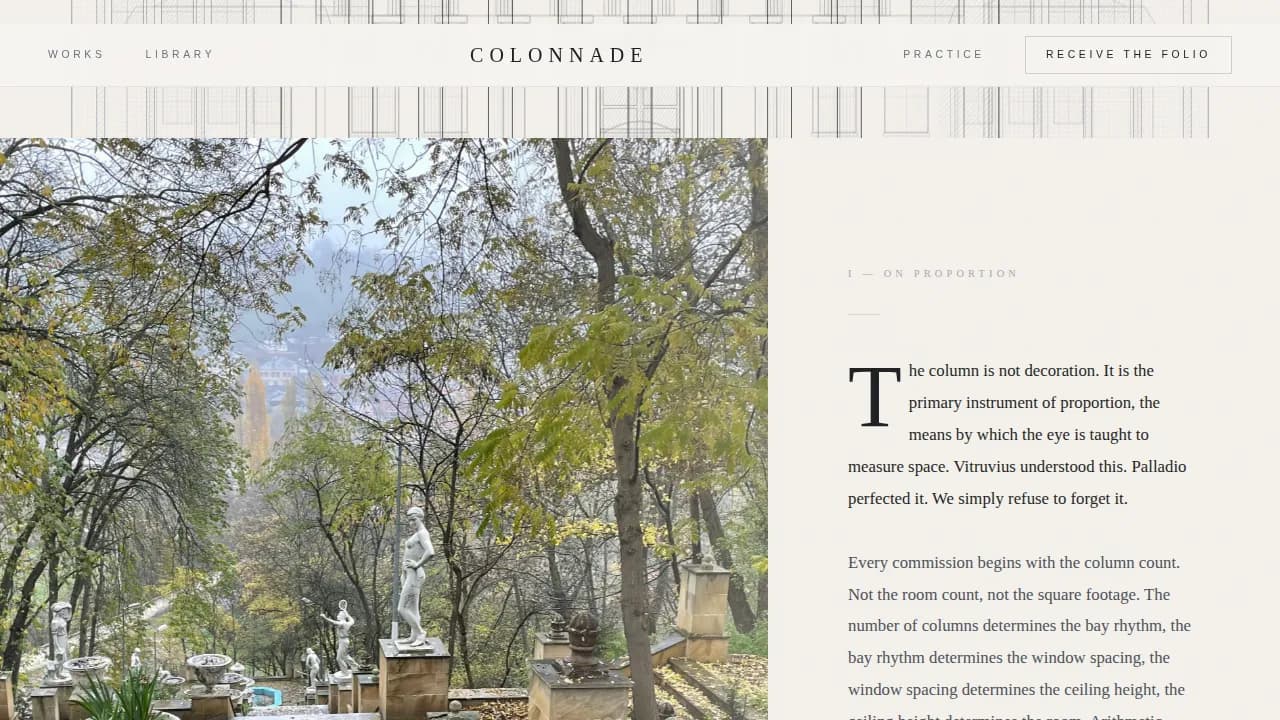 Architrave — Refined Classical Design Landing Page Template