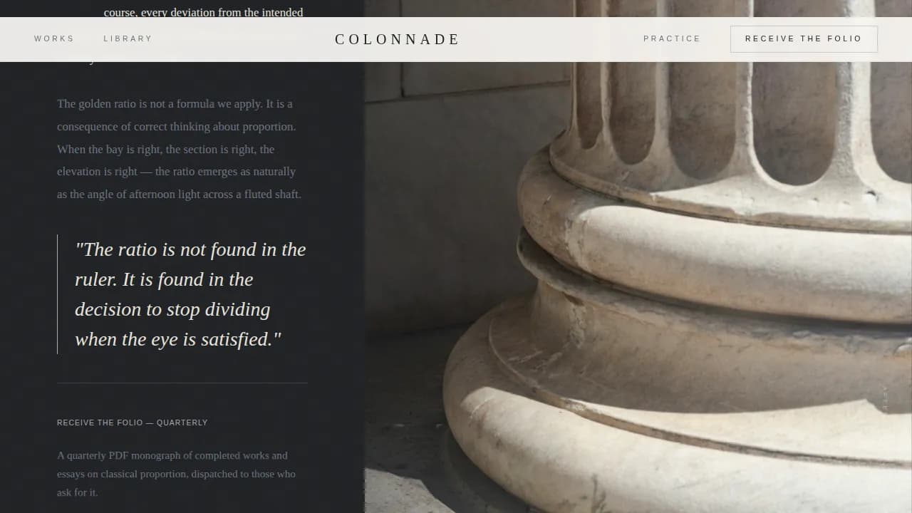 Architrave — Refined Classical Design Landing Page Template