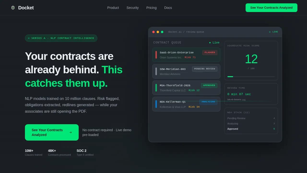 Docket - Legal Contract Intelligence Landing Page Template