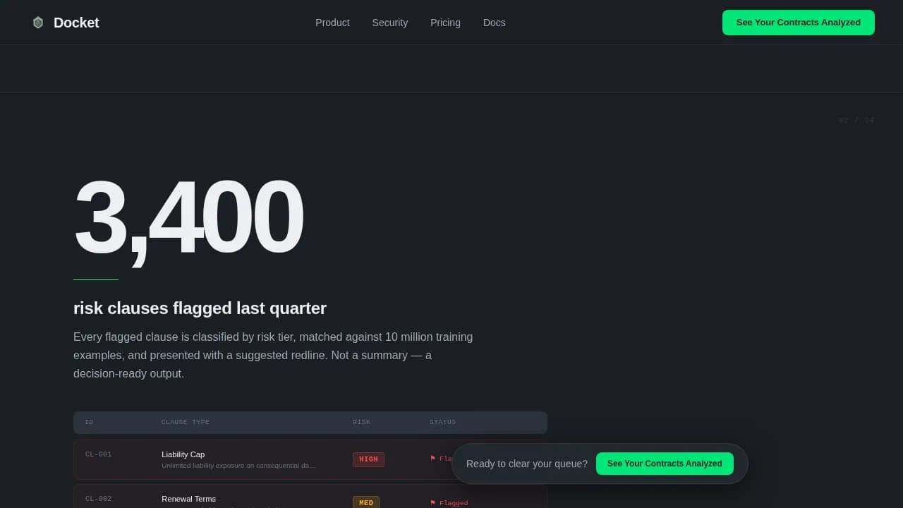 Docket - Legal Contract Intelligence Landing Page Template