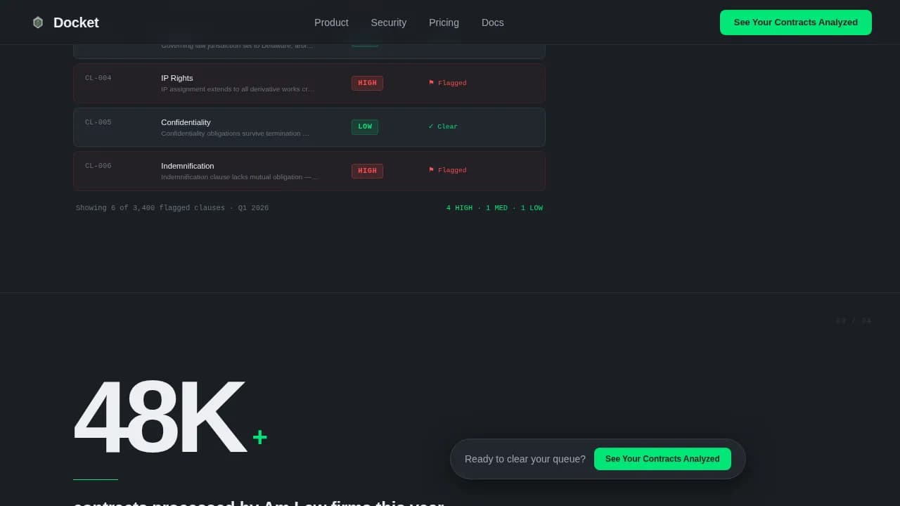 Docket - Legal Contract Intelligence Landing Page Template