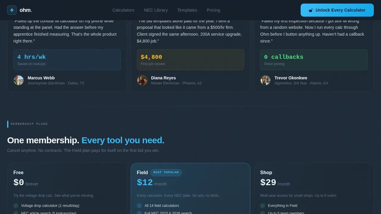 Electrical Digital Presence Pricing Website Template